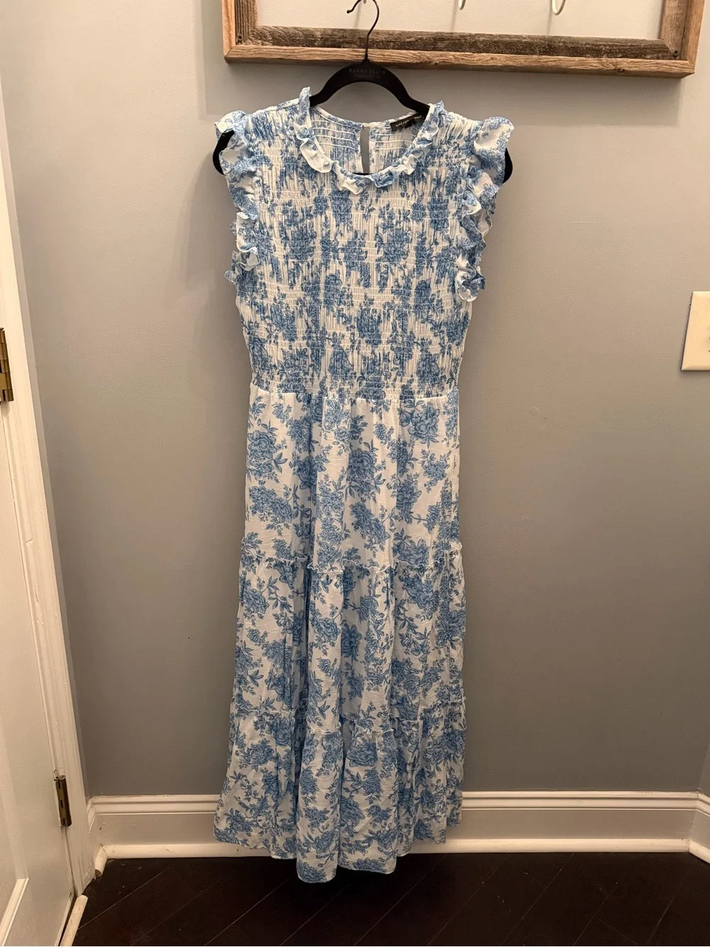 Blue & White Floral Smocked Maxi Dress